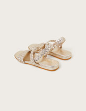 Braided Leather Wedge Sandals, Gold (GOLD), large