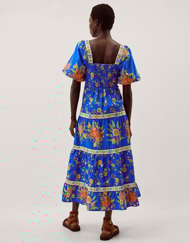 Mona Puff Sleeve Floral Midi Dress, Blue (COBALT), large
