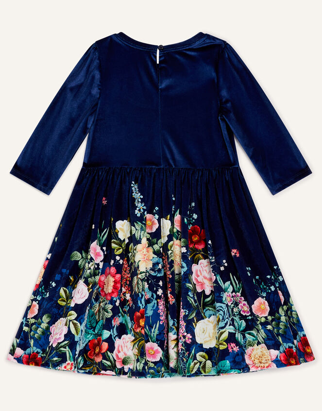 Botanical Print Velvet Dress, Blue (NAVY), large