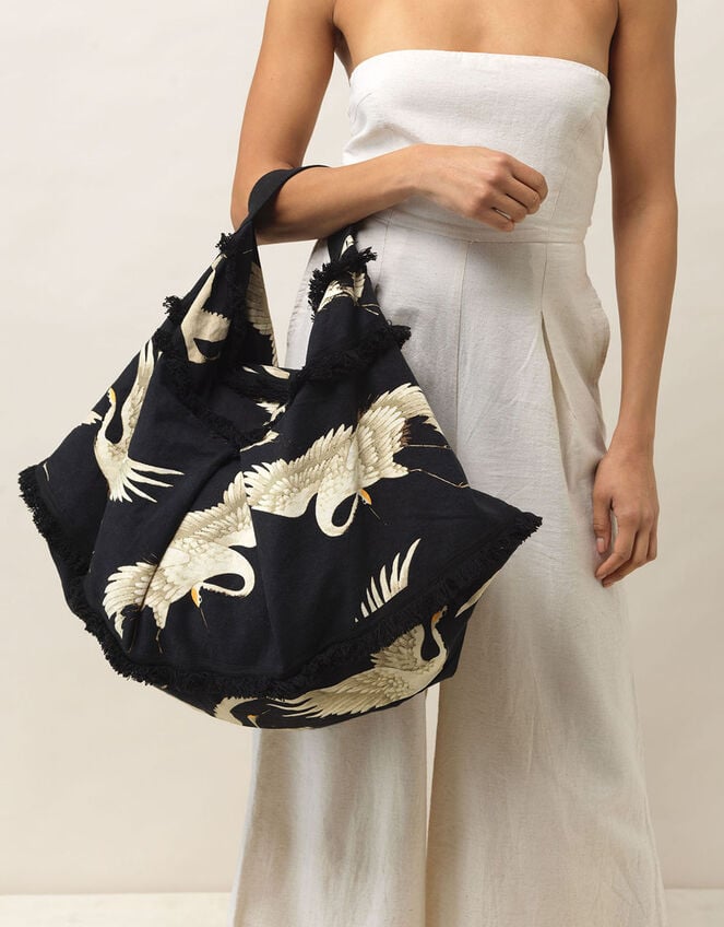 One Hundred Stars Stork Print Slouch Bag, , large