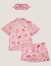 Tea Time Satin Short Pyjama & Sleep Mask Set, Pink (PINK), large