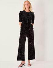Emma Embellished Velvet Button Top, Black (BLACK), large