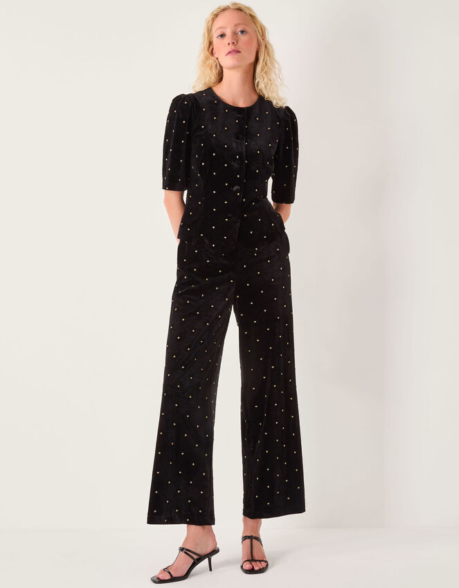 Emma Embellished Velvet Button Top, Black (BLACK), large