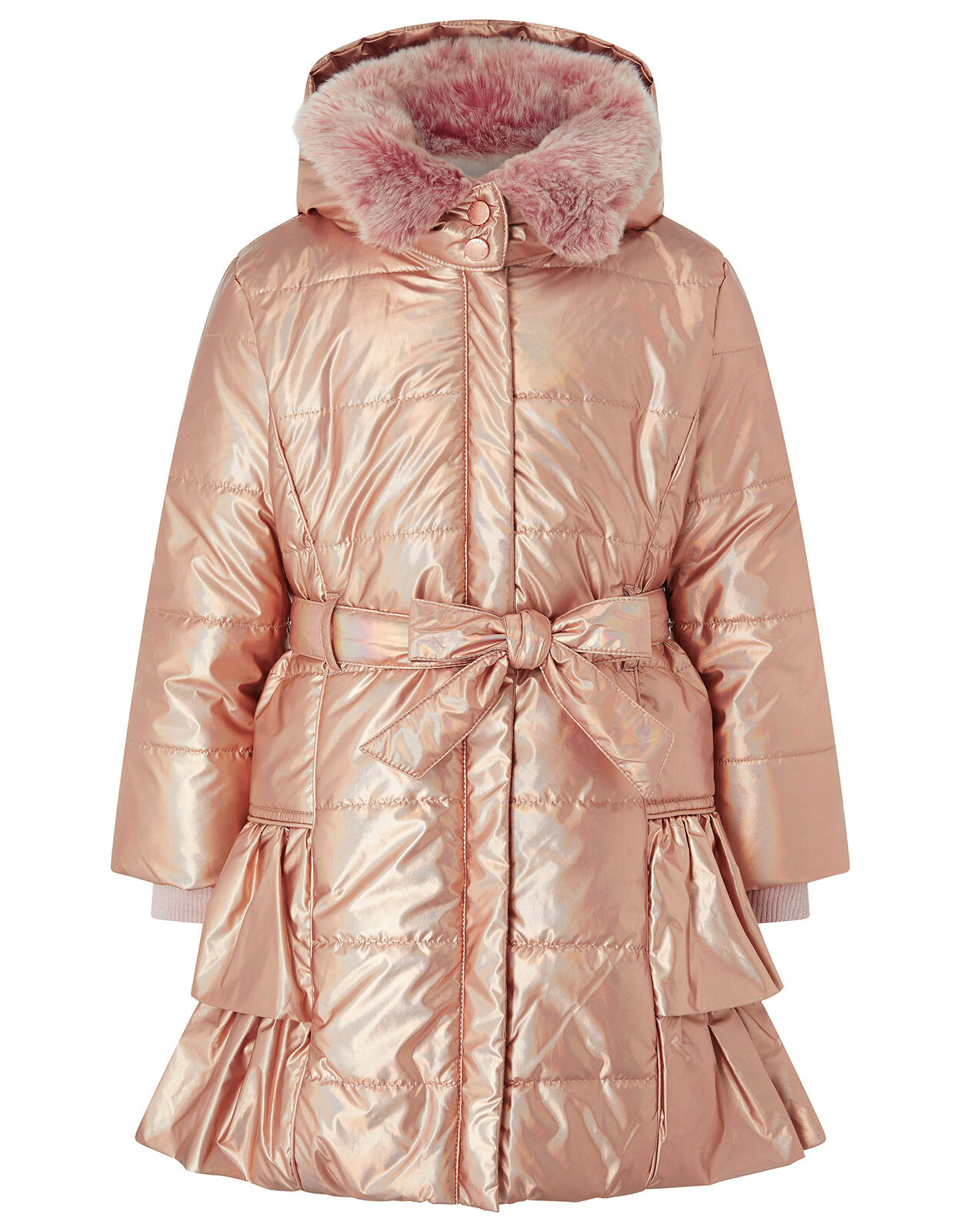 Metallic Ruffle Padded Coat Pink