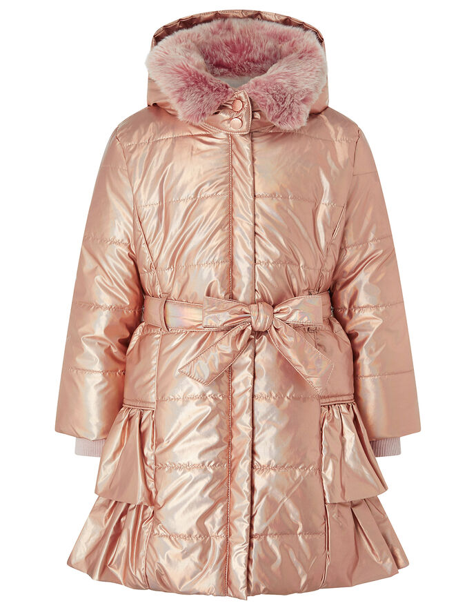 Metallic Ruffle Padded Coat Pink Girls' Coats & Jackets Monsoon UK.