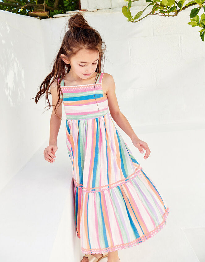 Painterly Stripe Midi Dress , Multi (MULTI), large