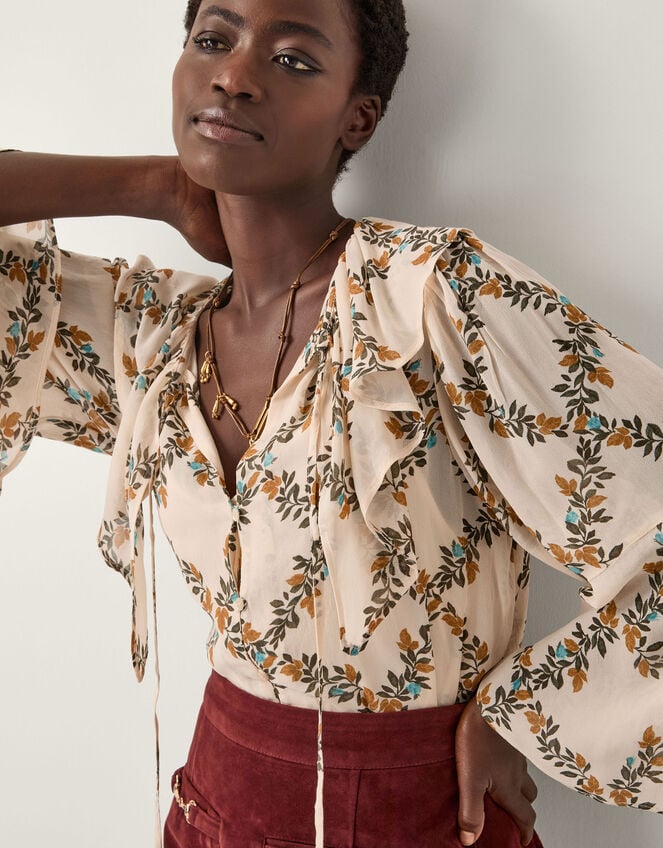 Cheryl Diamond Floral Print Blouse, Ivory (IVORY), large