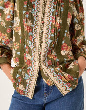 Olive Floral Print Jersey Shirt, Green (KHAKI), large