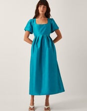 Sandra Puff Sleeve Midi Dress, Teal (TEAL), large
