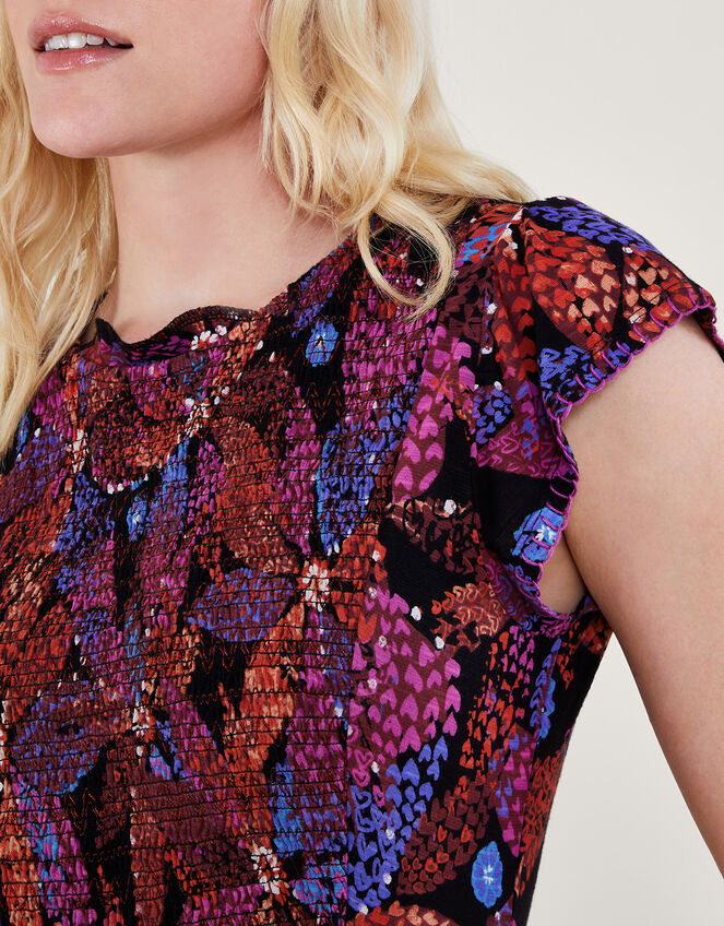 Shirred Floral Dress in LENZING™ ECOVERO™ Black Midi Dresses