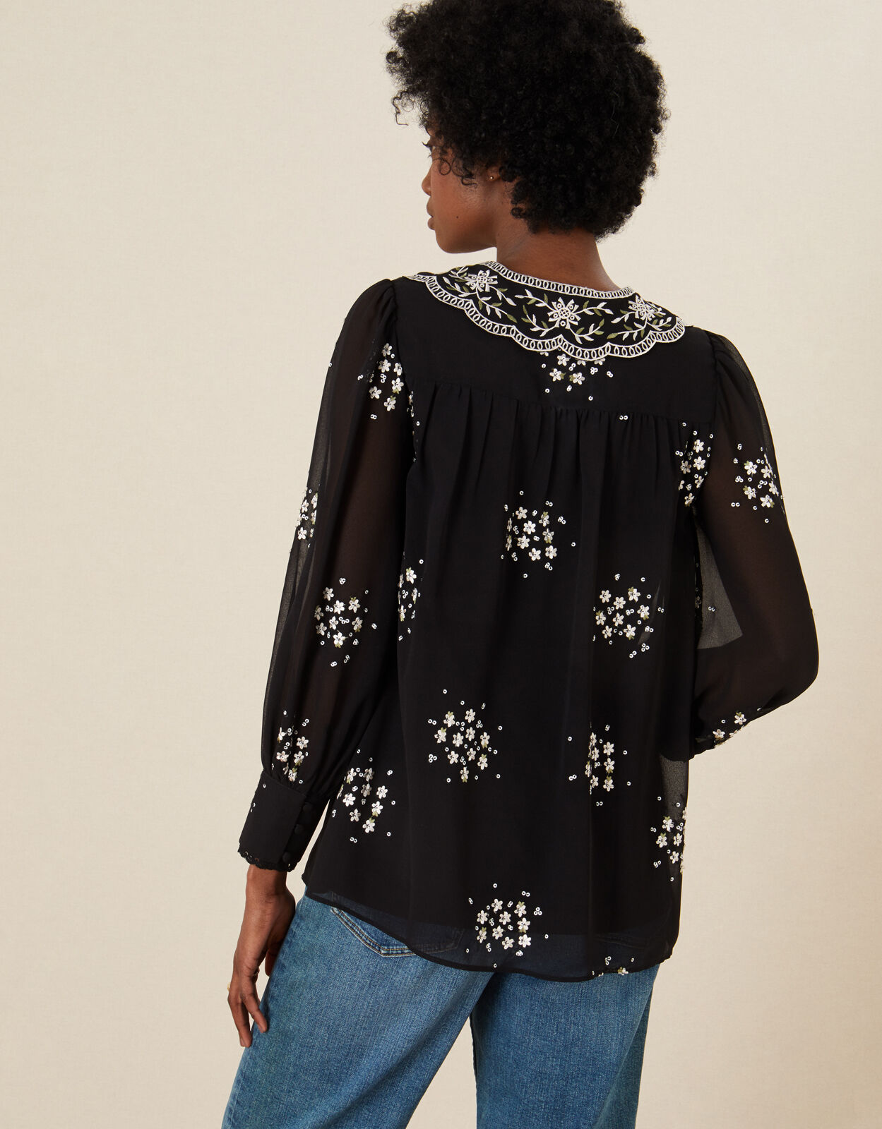 black floral embroidered blouse
