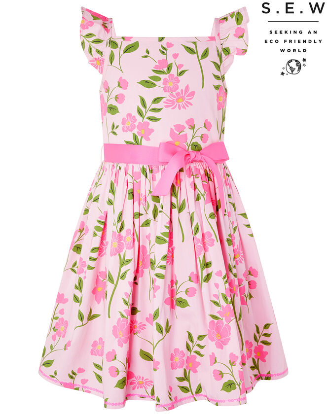 Mavis Floral Dress in Organic Cotton, Pink (PALE PINK), large