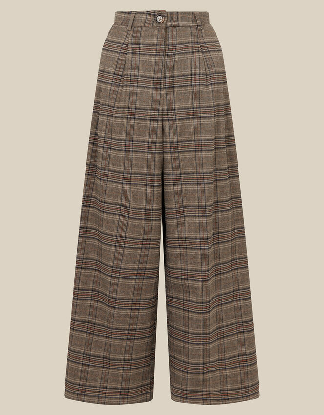 Kristin Check Print Wide Leg Trousers, Brown (BROWN), large