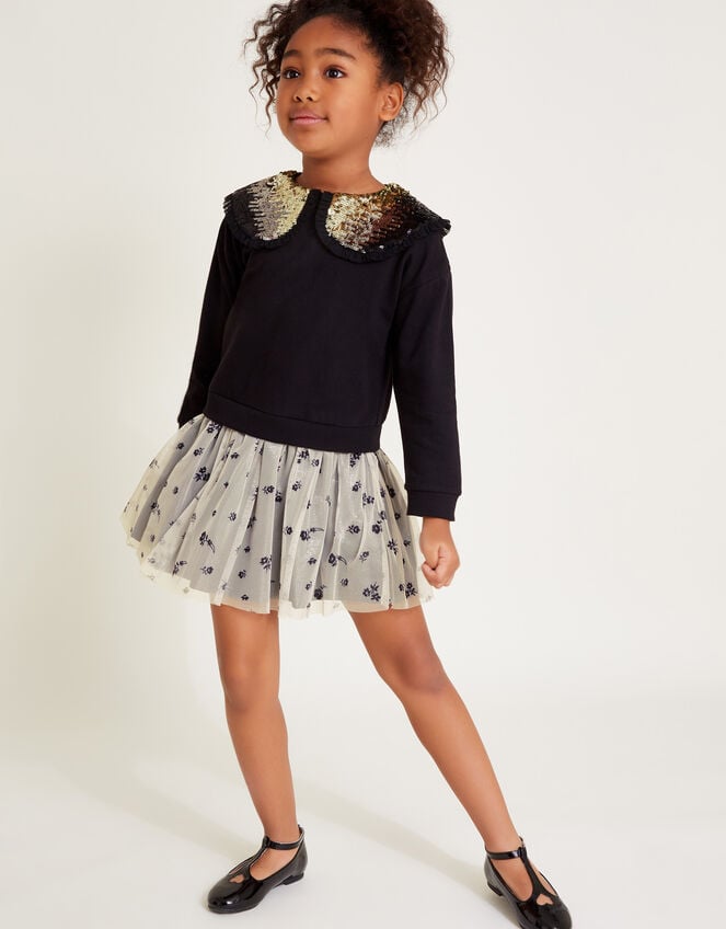 Embellished Floral 2-in-1 Disco Dress, Black (BLACK), large