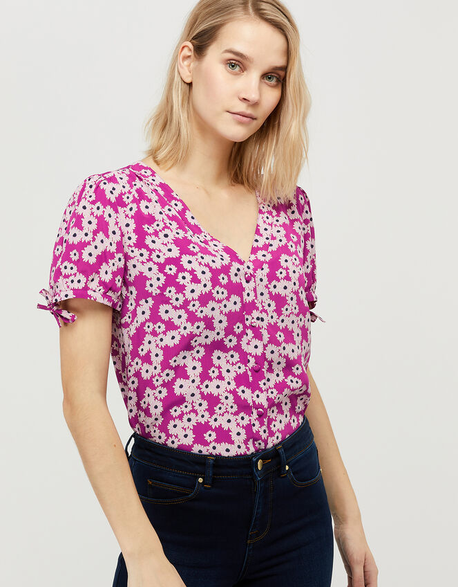 Delta Floral Blouse in Sustainable Viscose, Pink (PINK), large