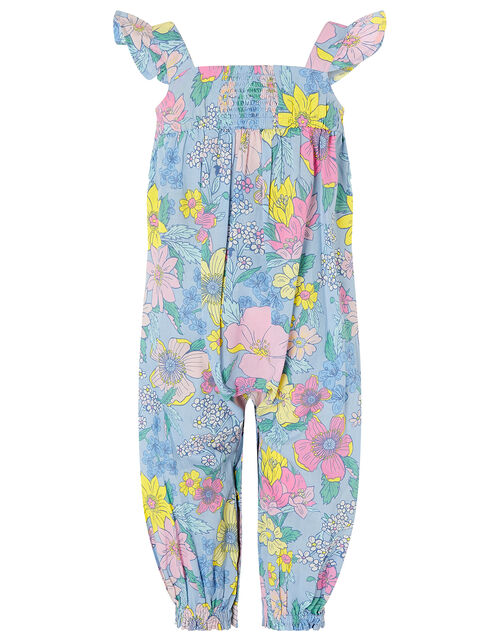 Baby Floral Romper in Pure Cotton Blue Baby Girl Rompers & Jumpsuits
