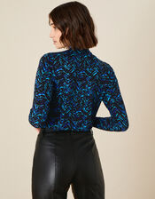 Cora Printed Jersey Top, Teal (TEAL), large