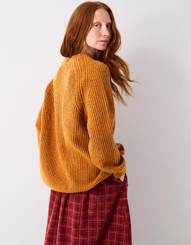 East Jiya Donegal Knit Jumper, Yellow (MUSTARD), large