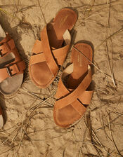 Leather Cross-Over Sliders, Tan (TAN), large