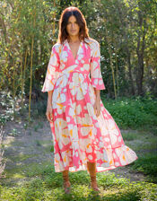 La Galeria Elefante Print Tiered Midi Dress, Orange (ORANGE), large