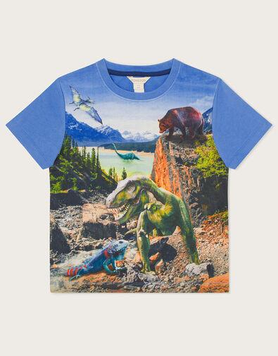 Digital Print Dinosaur Scene T-Shirt , Blue (BLUE), large