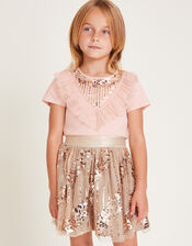 Sequin Tulle Skirt, Gold (GOLD), large