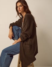 Zuri Zip Longline Cardigan, Brown (CHOCOLATE), large