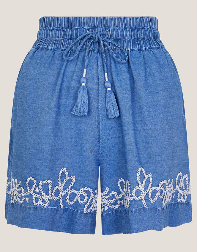 Isolde Embroidered Chambray Shorts, Blue (DENIM BLUE), large