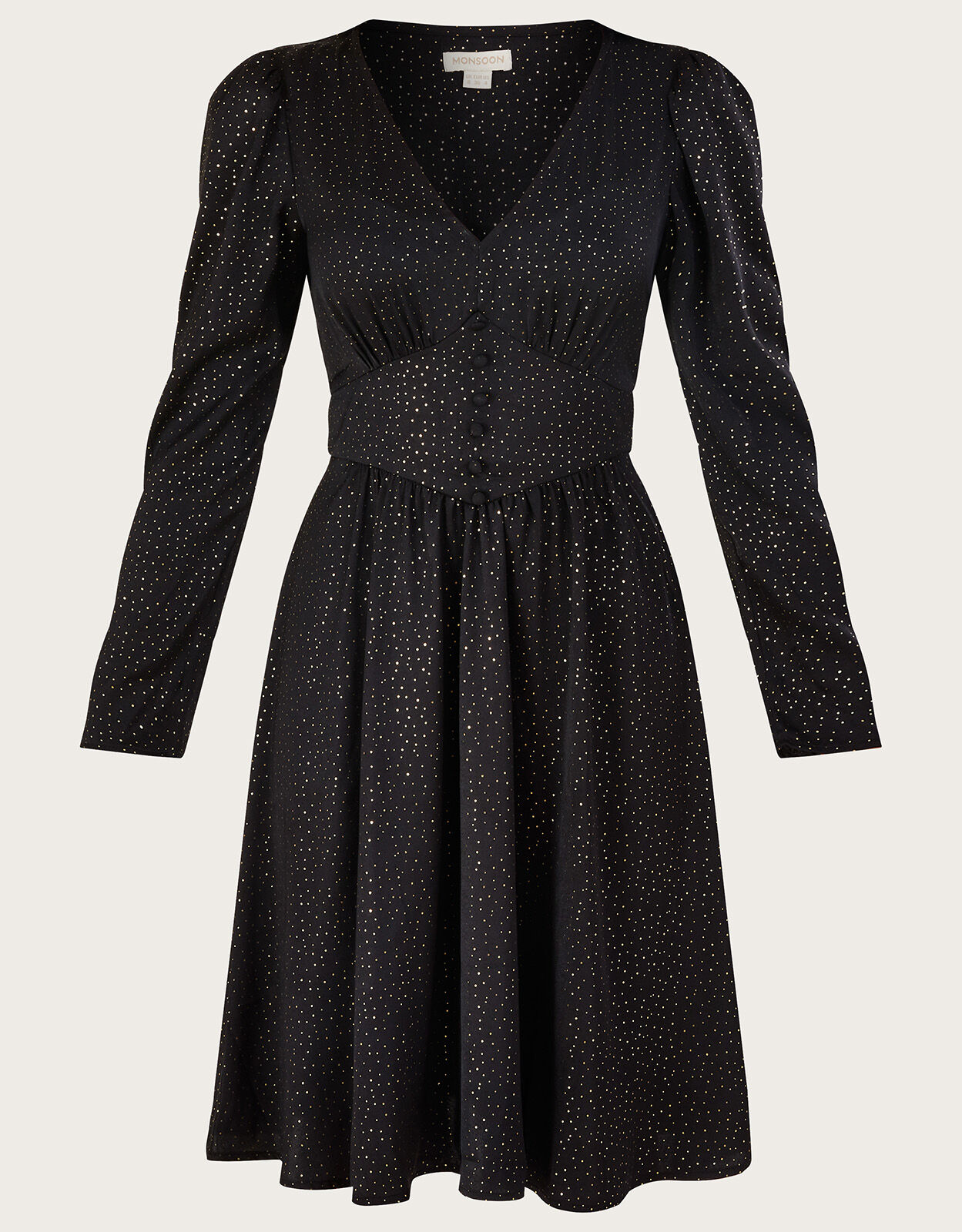 Shelley Foil Print Tea Dress Black