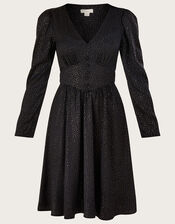 Shelley Foil Print Tea Dress, Black (BLACK), large