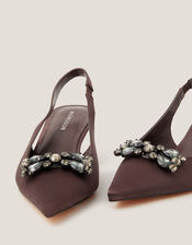 Kary Jewel Satin Slingback Heels, Brown (CHOCOLATE), large