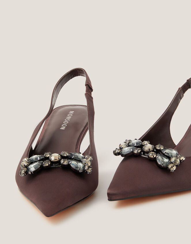 Kary Jewel Satin Slingback Heels, Brown (CHOCOLATE), large