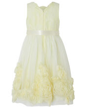 Macaroon Occasion Dress with 3D Flowers, Yellow (LEMON), large
