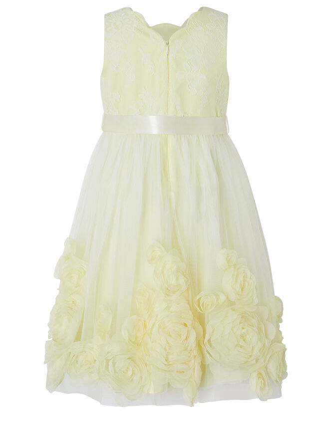 Macaroon Occasion Dress with 3D Flowers, Yellow (LEMON), large