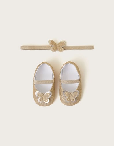 Baby Butterfly Booties and Bando, Gold (GOLD), large