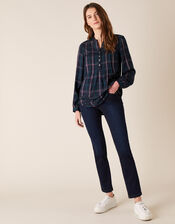 Check Longline Shirt, Blue (NAVY), large