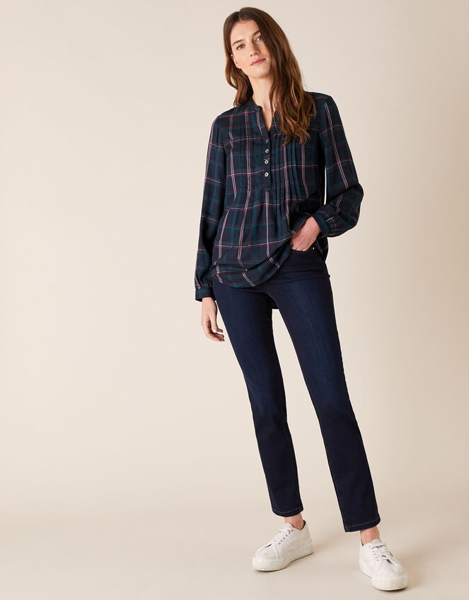 Check Longline Shirt, Blue (NAVY), large
