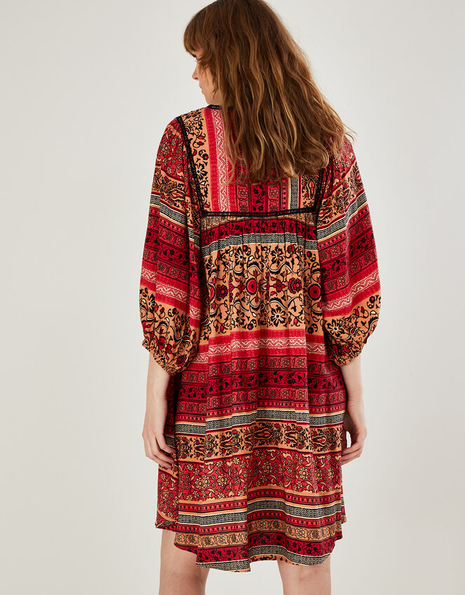 Premium Smock Heritage Print Embroidered Dress, Orange (ORANGE), large