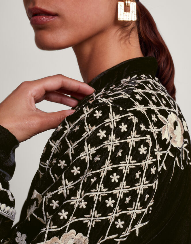 Hadley Embroidered Velvet Bomber Jacket, Black (BLACK), large
