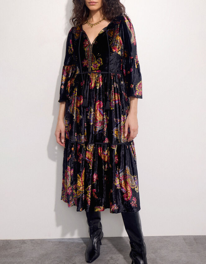 East Lucille Velvet Midi Dress, Black (BLACK), large