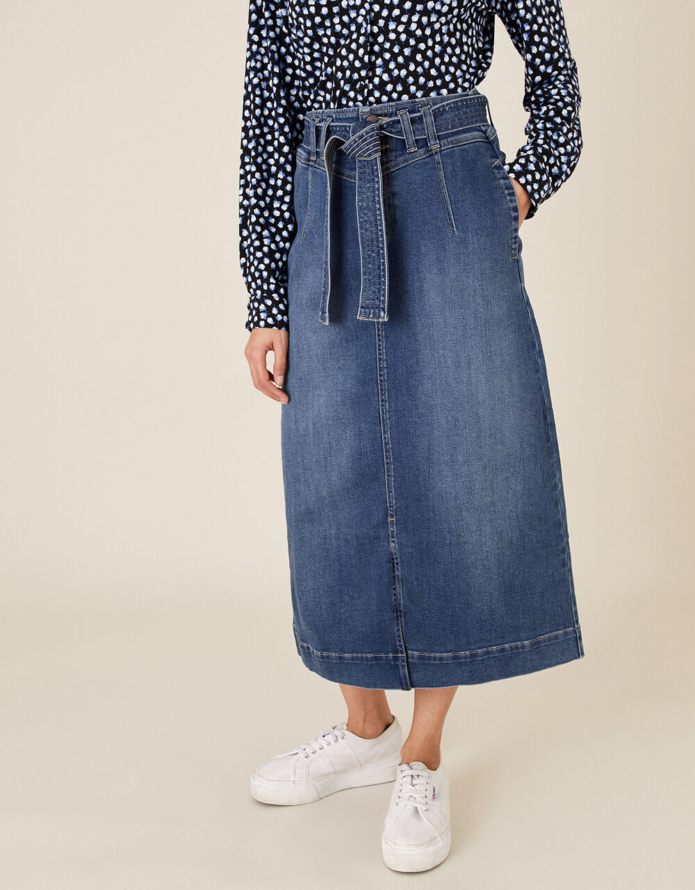 Straight Denim Midi Skirt Blue Skirts Monsoon UK.
