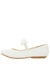 Cynthia Corsage Shimmer Ballerina Flats, Ivory (IVORY), large