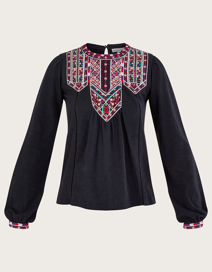 Embroidered Jersey Top Black | Blouses & Shirts | Monsoon UK.