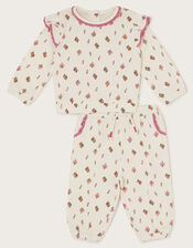 Newborn Floral Frilly Sweatshirt and Joggers Set, Ivory (IVORY), large