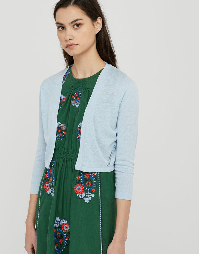Pandora Pointelle Shrug in Linen Blend, Blue (BLUE), large