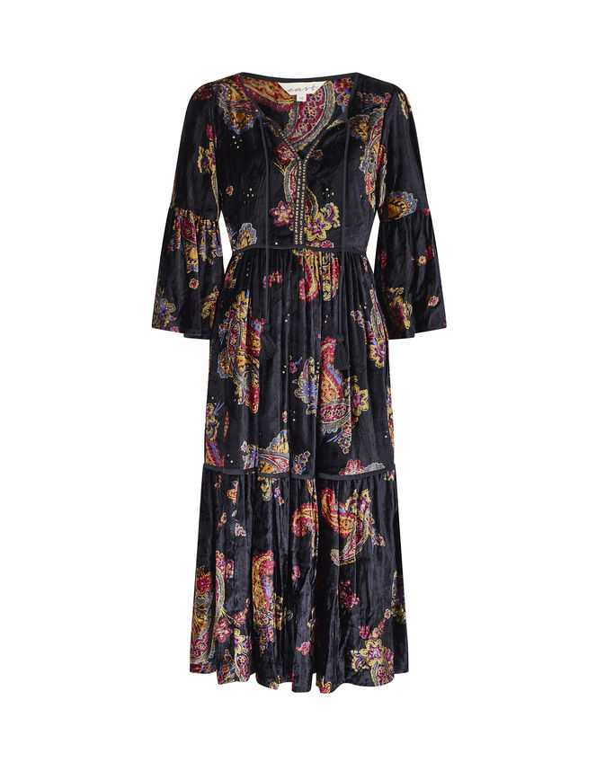 East Lucille Velvet Midi Dress, Black (BLACK), large