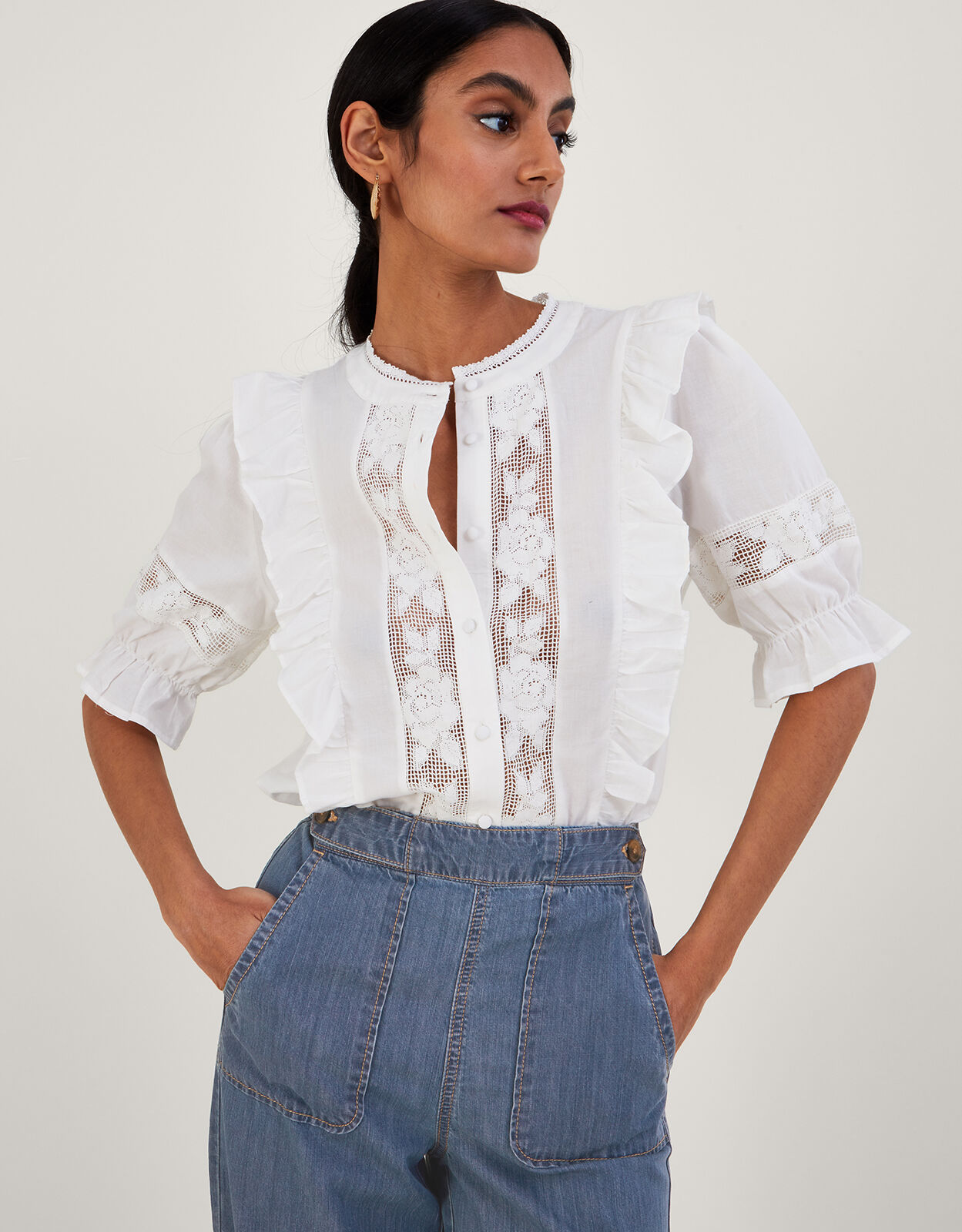 Annette Crochet Trim Blouse Ivory