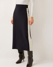 Narla Side Stripe Knit Midi Skirt, Black (BLACK), large