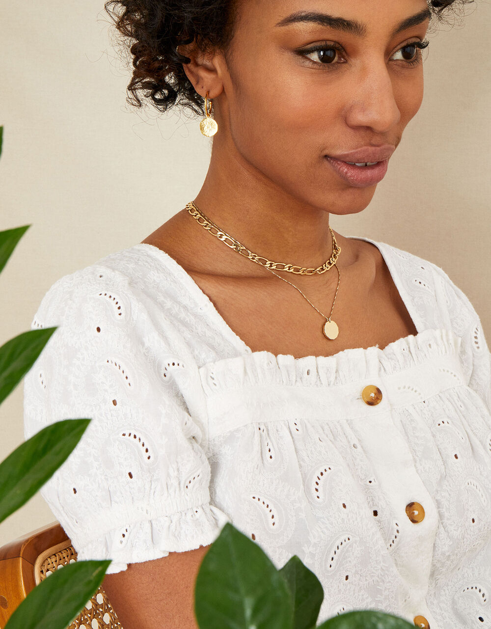 Women Women's Clothing | Schiffli Square Neck Top in Sustainable Cotton White - VF49175