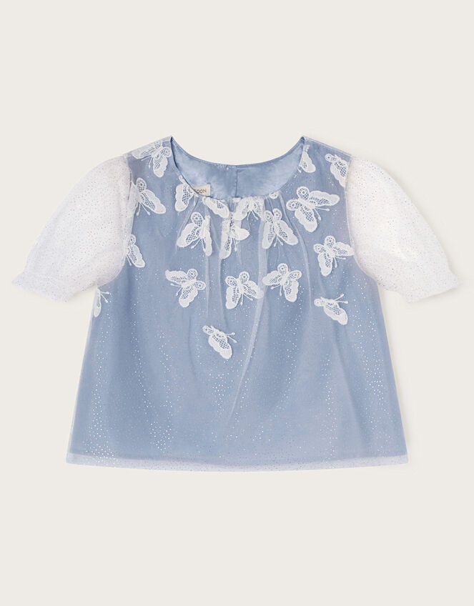 Kiara Short Sleeve Lace Butterfly Top, Blue (BLUE), large
